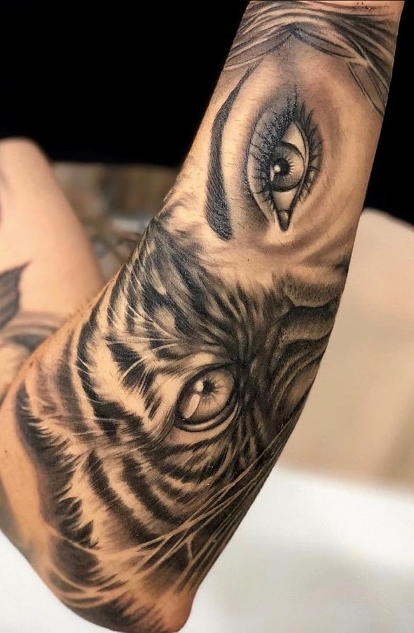 tatuagem-metade-tigre-metade-mulher-no-braço 