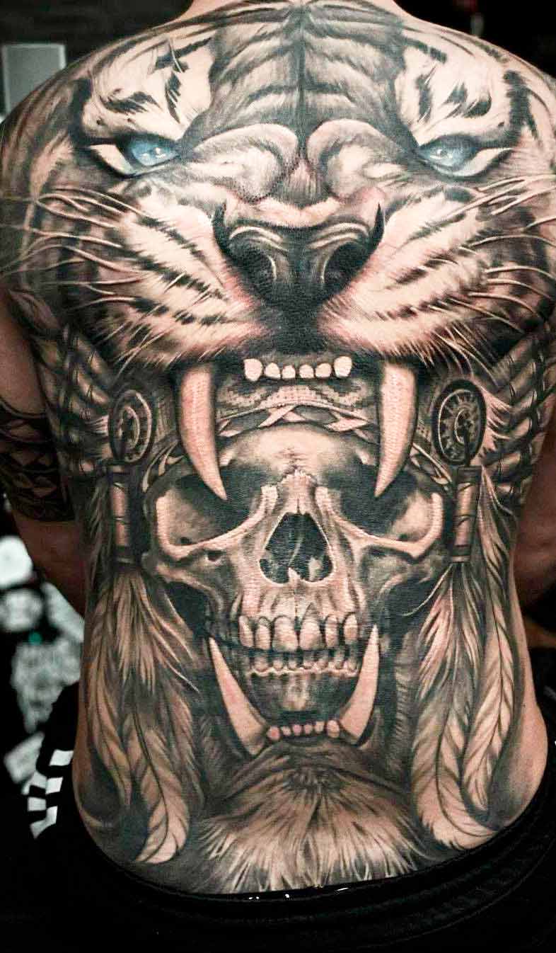 tatuagem-de-tigre-com-caveira-nas-costas 